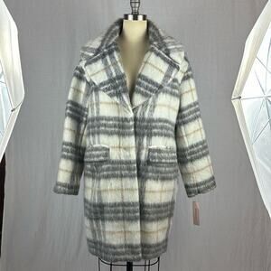BCBGeneration Winter Plaid Peacoat Jacket in White & Grey
